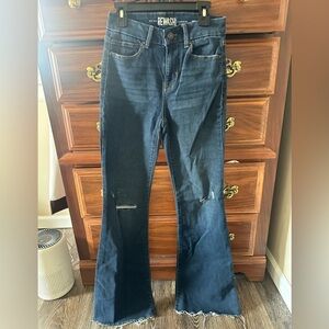 Rewash Dark Indigo Flare Jeans with Knee Distress